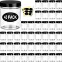 Eupako 48 Pack Plastic Jars with Lids 6 OZ - Empty Clear Cosmetics Containers with Pen and Labels, Round Small Plastic Jars with Screw On Lids for Slime, Makeup, Butter, Cream, Lotion, Pot, Dry Food