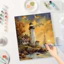 Sunset Sailing Paint by Numbers Kit for Adults - DIY Lighthouse and Sailboat Painting on Canvas, Acrylic Paint Set, Suitable for Beginners, Art for Home Decoration or Gifts(8X12IN Framed)