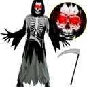 Morph Kids Light Up Grim Reaper Costume - Scary Halloween Outfit with Grim Reaper Scythe for Kids (Medium)