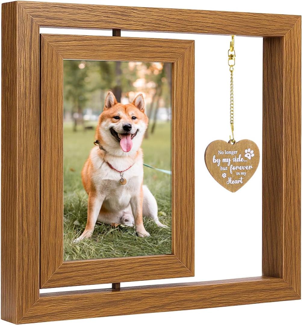 46 inch Pet Memorial Photo Frame, dog passing away gifts Rotating Wooden Picture Frame, Keepsake Remembrance Sympathy Gift for Loss of Dog or Cat