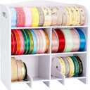 Krafetto Small Roll Ribbon Storage Organizer Rack, Wall-Mountable Ribbon Holder Rack for Craft Room, Desktop Ribbon Spool Holder Organizer for Ribbons up to 4" in Diameter