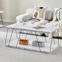 Btrpily Wooden Coffee Table - Modern Marble Coffee Table Contemporary, Stylish, High-End Furnishing for Your Living Room (White Marble, Rectangle)