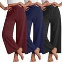 3 Pack Girl's Wide Leg Pants Elastic Waist Lightweight Joggers Kids Drawstring Casual Flowy Sweat Pants 13-14 Years