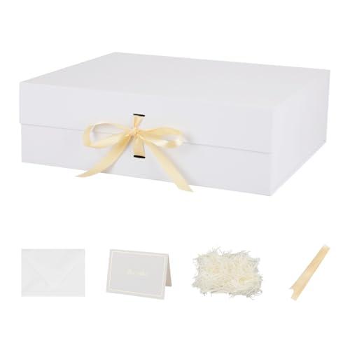 3 Pack 19x16x6 Inch Extra Large Gift Boxes with Lids for Presents Large White Gift Box with Ribbon Foldable Gift Boxes with Shredded Paper Jumbo Gift Box Bridesmaid Proposal Box