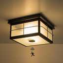 OUPAVOCS Motion Sensor Outdoor Ceiling Light, Flush Mount Ceiling Light Fixture with Adjustable Sensor 2-Light Black Outdoor Light Fixture Ceiling Mount with Frosted Glass for Porch