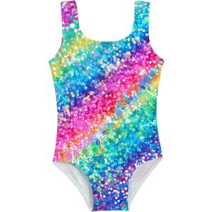 Funnycokid Gymnastics Leotards for Girls Sparkly Colorful Kids Tumbling Outfit (7-8 Years, Diamond Rainbow)