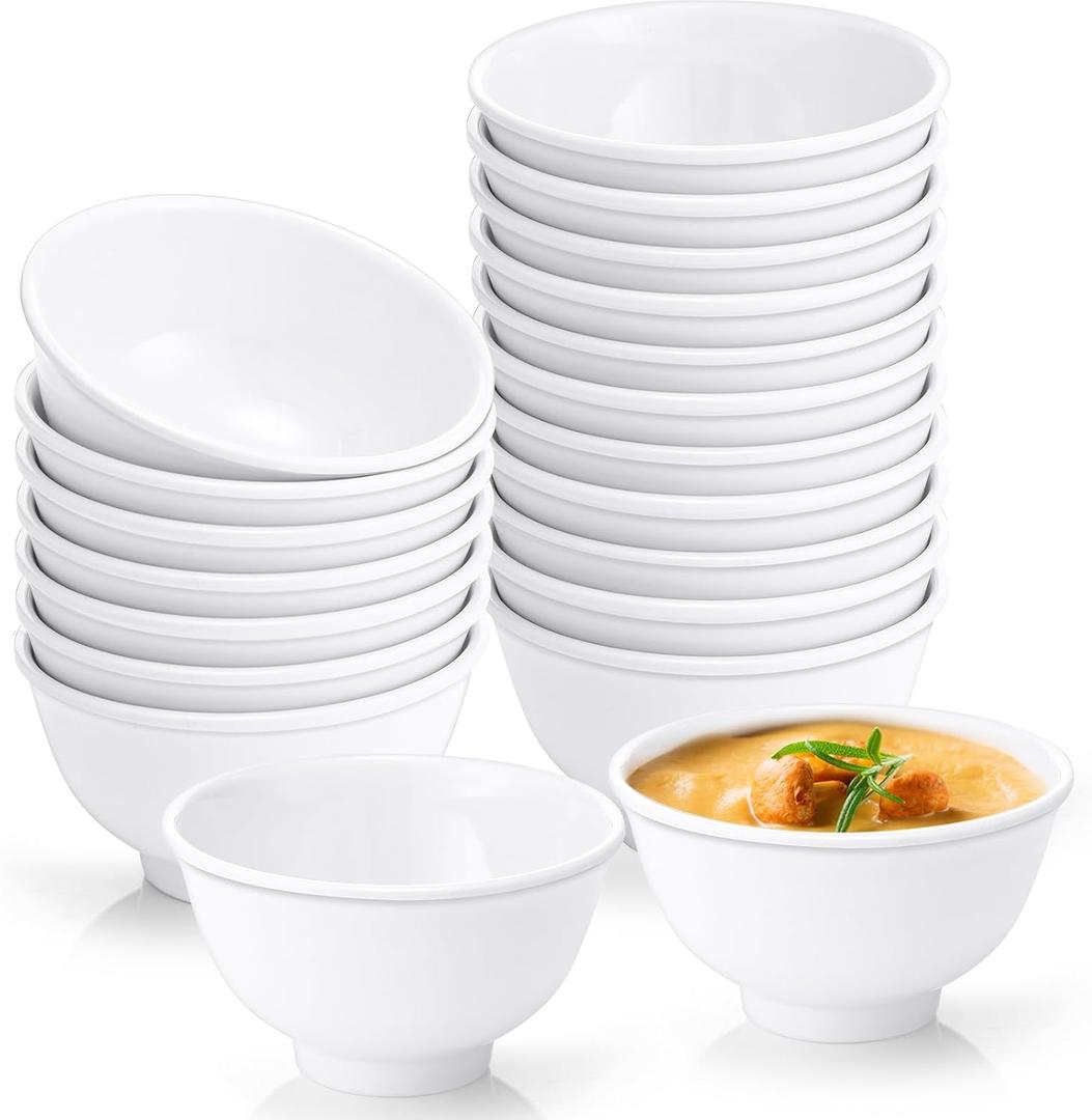 Tioncy 20 Pack 6 oz Bowls Set Dessert Bowls Unbreakable White Soup Bowls Salad Bowls Cereal Bowls for Pasta Cereal Rice Soup Snack Candy Ice Cream Pudding Fruit Salad, Dishwasher Safe
