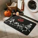 Halloween Bath Mat, Thin Halloween Bathroom Rug Non Slip Quick Dry Skeleton Bath Mat Fits Under Door Thin Floor Mat Halloween Decor, 17''x30'', Skull Treat or Trick Black (1'5" x 2'6" (Rectangular))