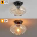 Semi Flush Mount Ceiling Light, Black Vintage Kitchen Ceiling Lights, Amber Striped Glass Close to Ceiling Light Fixtures for Living Room, Hallway, Bedroom