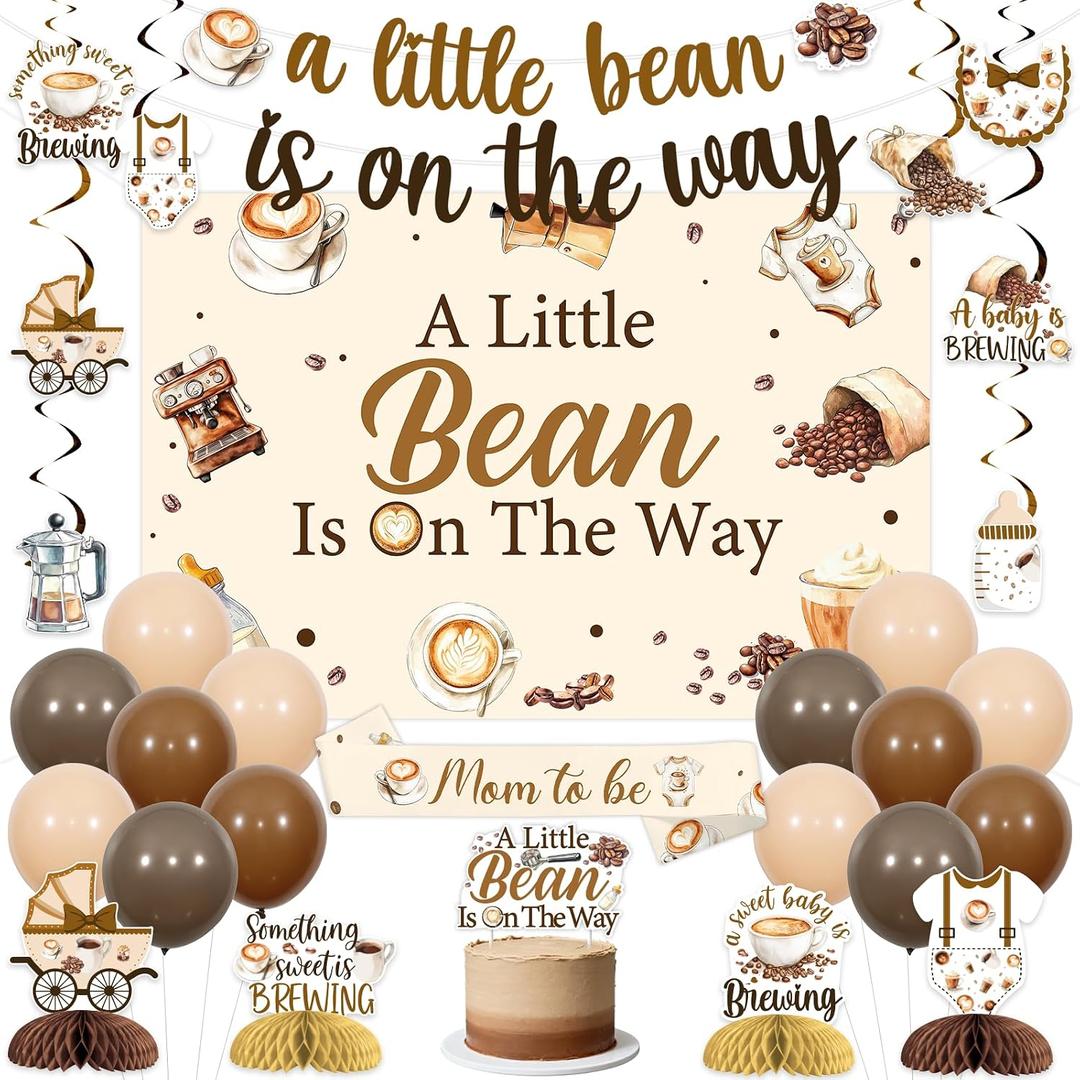 Coffee Baby Shower Decorations Set Little Beans Theme Party | A Little Beans Is On The Way Banner Backdrop, A Baby is Brewing Honeycomb Centerpieces, Something Sweet is Brewing Decor