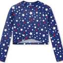 BesserBay Girls Rash Guard UPF 50+ Long Sleeve Mock Neck Crossover Hem Swim Crop Top 4-14 Years (Blue, XXXL)