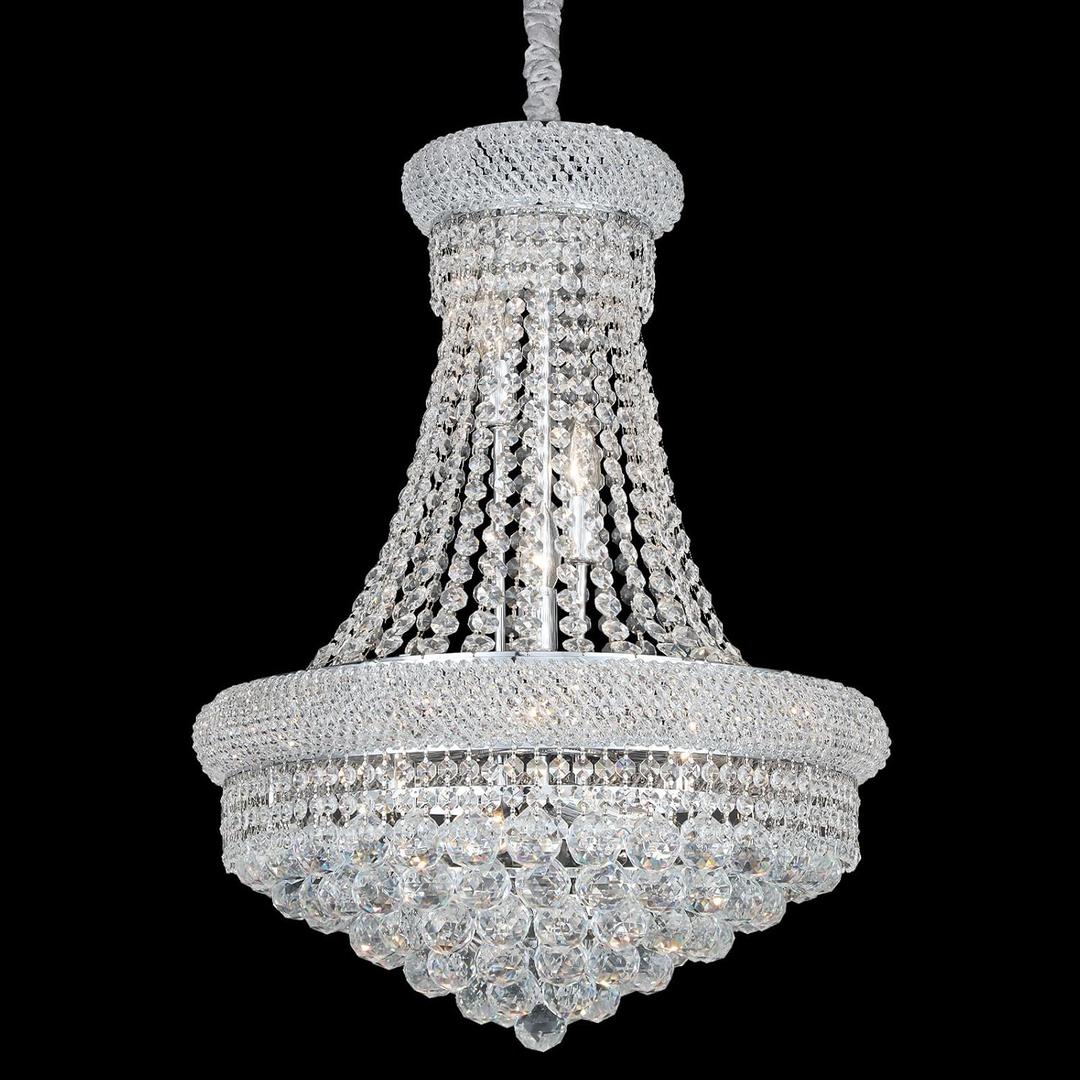 Chrome Crystal Chandeliers for Dining Room，12-Lights D22 Inch
