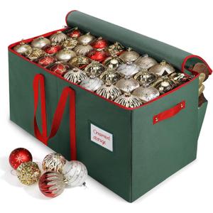 WDZREE Large Christmas Ornament Storage Box,4 Tier Holds Up to 128 Holiday Ornaments 3-Inch, Xmas Decorations Accessories Bag with Dual Zipper Closure,Made of Durable 600D Oxford Fabric (Green)
