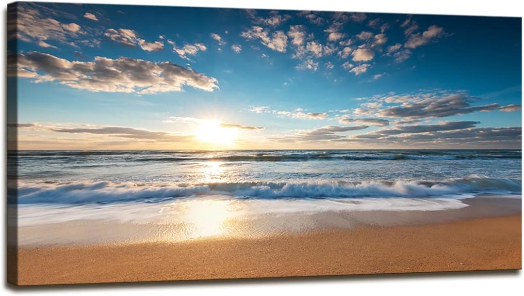YYYYHPP YP1975 Beach Pictures Wall Art Beach Sunrise Over The Tropical Sea Pictures Print on Canvas Beach Wall Decor Beach Paintings for Home Decor Stretched and Framed Easy to Hang, 58"L x 29"W