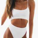 Meyeeka Womens Scoop Neck Cut Out Front Lace Up Back High Cut Monokini One Piece Swimsuit white  L
