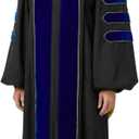 Doctoral Regalia Set with PhD Hood and 8-Side Tam Graduation Gown with Gold Piping and Velvet Trim Ceremony Attire (Blue) 48