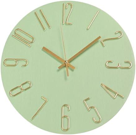 bakbrand Wall Clock 12 Inch Silent Non-Ticking Imitation Wood Indoor Clock Round Green Decor Clock Modern 3D Figures Quartz Wall Clocks for Home, Hotel, Office, School