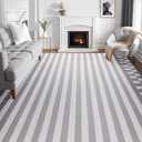 Carvapet 9x12 Large Area Rug - Gray Striped Modern Low Pile Floor Carpet, Foldable & Thin Washable Mat with Skid-Resistant Rubber Backing for Living Room Bedroom