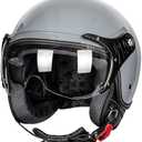 Yesmotor 3/4 Motorcycle Helmets Retro Open Face Vespa Scooters Helmet with Clear Visor for Men and Women- DOT Approved (Large)