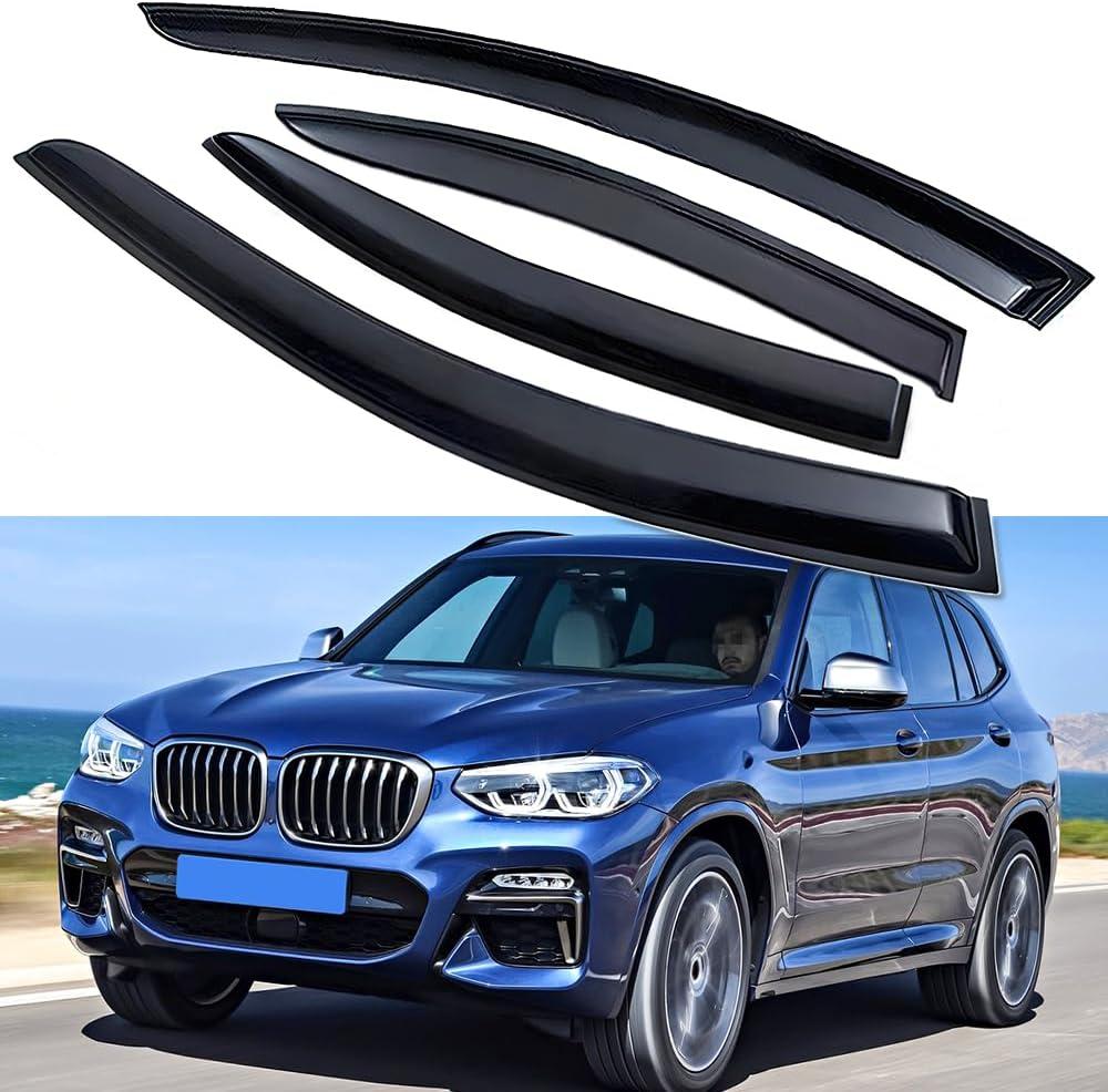 Window Visors Rain Guards Compatible with BMW X3 2018-2024 | 30i M40i X3M, Wind Deflectors, Sun Shield Visors, Tape-On, Set of 4, Black