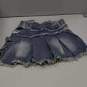 BEAUDRM Girl's Pleated Jean Skirt Y2K Raw Hem Mini Skort A Line Denim Skirt with Pocket Blue 8Y