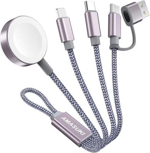 Travel Essentials,3 in 2 USB C Cable for Apple Watch Charger,iPhone Charger,Multi Charging Cable,Cruise Vacation Camping Essentials,Portable for iWatch Series 11-2/Ultra/SE & iPhone 17-12,Car,0.7FT