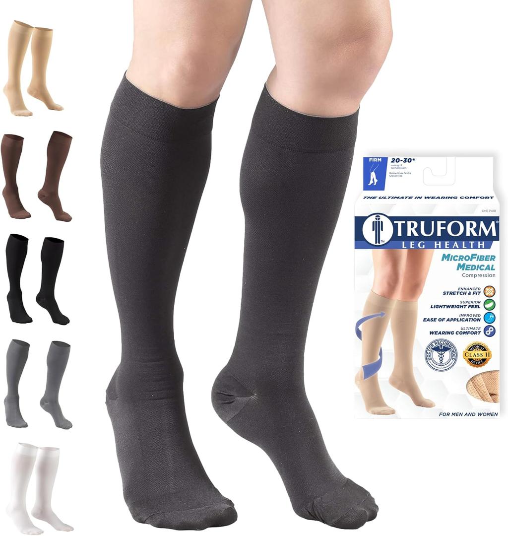 Truform 2030 mmHg Compression Stockings for Men and Women Knee High Length Closed Toe, Charcoal, X-Large Pair, 1 Count