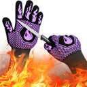 BBQ Fireproof Gloves, Grill Cut-Resistant Gloves 1472F Heat Resistant Gloves, Non-Slip Silicone Oven Gloves, Kitchen Safe Cooking Gloves for Oven Mitts,Barbecue,Cooking, Frying,13.5 Inch-Purple