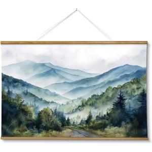 ARPEOTCY Extra Large Vintage Framed Wall Art, 36x54 Inch Watercolor Blue Ridge Mountains Forest Landscape Hanging Framed Canvas Print Art for Living Room Bedroom, Farmhouse Above Bed Wall Decor