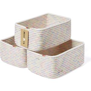 MiniArk Small Storage Baskets for Organizing | Closet Organizer Bins | Shelf Toy Basket | Woven Rope Baskets | Cube Decorative Box | Shallow Basket | 11.5x7.5x4.7 | 3 Packs Rainbow