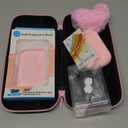 DLseego Pink Love Leopard Carrying Case for Switch, Cute Silicone Protective Shell Soft Cover with 4PCS Thumb Grip Caps and Pink Plush Heart Pendant Hard Storage Case Accessories Kit Bundle for Girls (Switch 1 6.3inch)