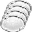 4 Pcs Large Silver Serving Tray 20.3 x 15.2 Inch Elegant Floral Metal Plate Silver Platter for Buffet Wedding Party Jewelry Decorative, Oblong, about 15.35 x 9.45 inches with handle