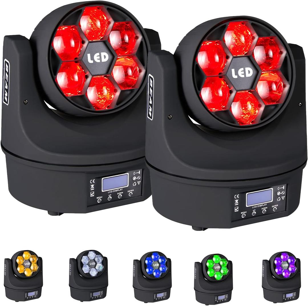 Moving Head Light 6x15W Mini Bee Eye Dj Light RGBW 4in1 LED Stage Lighting Rotate Beam Effect DMX512 Sound Activated for dj bar Parties Wedding Bar Church Show 2 Pack (6*15W 2-PACK)