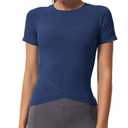 Pack of 2, MathCat Workout Shirts for Women, Workout Tops for Women Short Sleeve, Cross Hem Compression Shirts, Athletic Running Yoga Gym Tops Navy, S