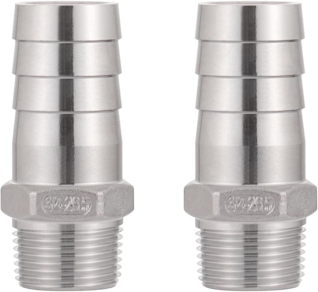 Stainless Steel Hose Barb Fitting,1" Hose Barb to 3/4" Male NPT, for Water Fuel Air (Pack of 2)