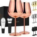 LiqCool Rose Gold Wine Glass - Stainless Steel & Copper Metal Wine Glasses Set of 2, 21 Oz Large Stemless, Portable for Outdoor & Valentine's Day