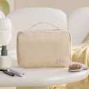 Travel Makeup Bag for Women Men, Large Capacity Hanging Toiletry Bag, Cosmetic Bag for Essentials Traveling Accessories(Beige)