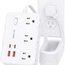 DEPOW Surge Protector Power Strip with Flat Plug, 10 FT Extension Cord with 6 AC Outlets 4 USB Ports(2 USB-C),1050J Surge Protection, Wall Mountable Charging Station for Office, Home, White