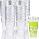 LIYH 100 Pcs 16 oz Silver Plastic Cups - Clear Plastic Tumblers with Silver Rim Big Size Fancy Disposable Clear Cups for Party & Wedding