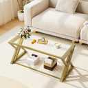 Wolawu Coffee Table Gold Glass Coffee Table for Living Room,Modern Rectangular Center Table with Sturdy Metal Frame,Tempered Glass Table Tea Tables for Bedroom Home Office, 38.97 x 18.89 x 18.1 inches