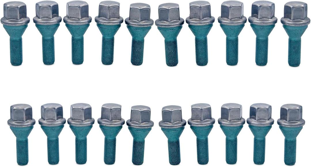 20-Pack Solid Wheel Lug Bolts, Aluminum Wheel ONLY, M12x1.25, Hex Head, Alloy Steel with Stainless Cap, Class 10.9, Compatible with Jeep Cherokee, Compass, Dart, 200