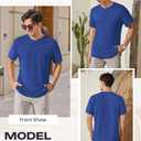 LIFROWI Henley Shirts for Men Short Sleeve Mens T-Shirts Casual V Neck T Shirts Soft Basic Tee Classic Plain Shirts for Summer with Button(1-Blue,X-Large)