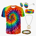 Gionforsy Hippie Costume Outfit for Men Women 60s 70s Costume Accessories T-shirt Peace Necklace for Halloween Costume Party