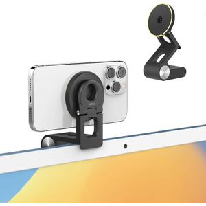 SODI Continuity Camera Mount for Desktop Monitor & iMac, Detachable iPhone Webcam Mount, Adjustable Magnetic Phone Stand for iPhone 17 Pro/Max 16/15/14/13/12 and Mac TV 4K Display OS Ventura (Black)