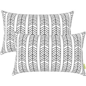 LVTXIII Set of 2 Patio Lumbar Pillows, 12x20 Fade Resistant Outdoor Lumbar Pillow with Inners, Fluffy Decorative Garden Lumbar Cushions for Home Patio Coach Sofa Use, Herringbone Black White