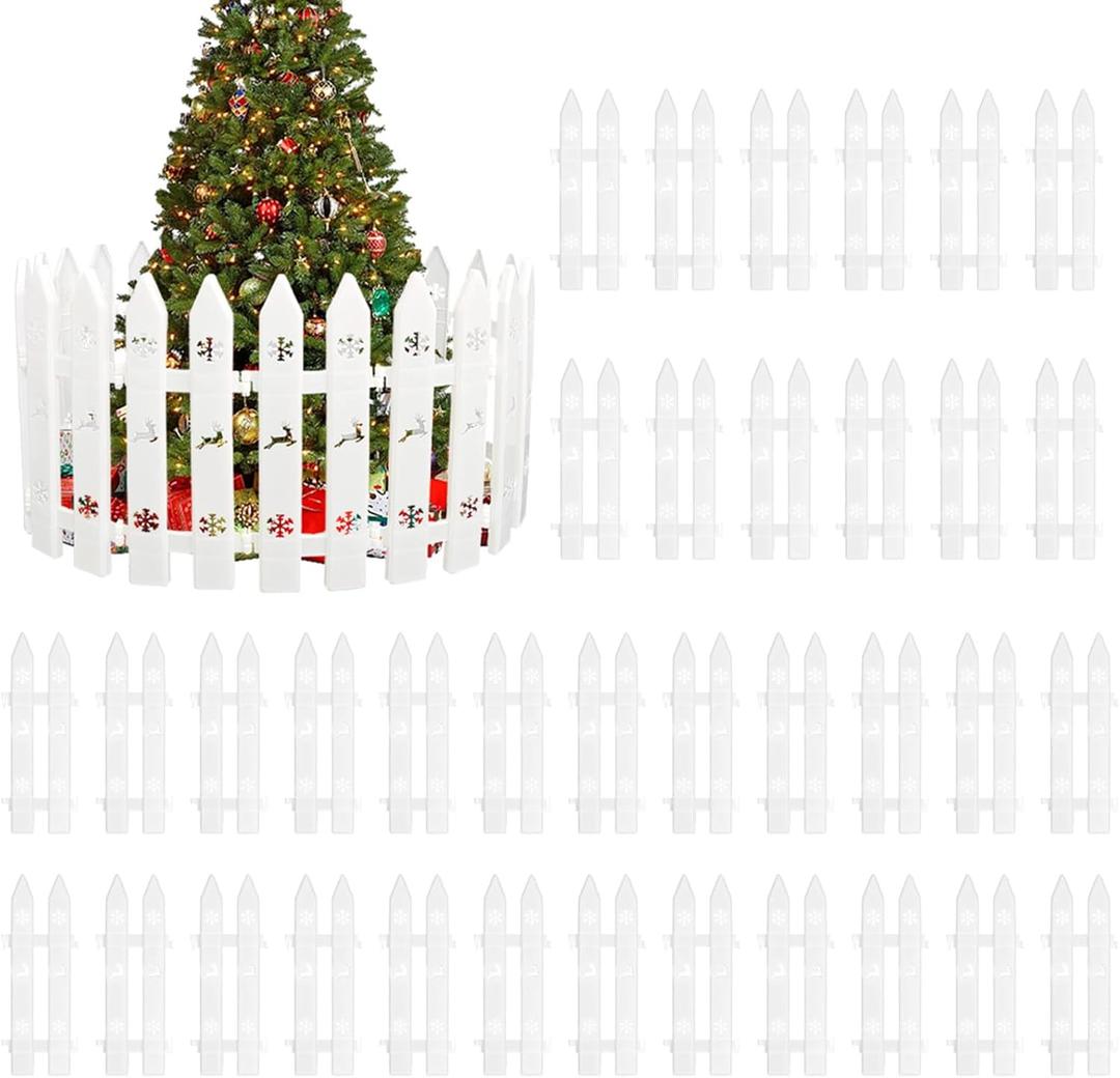 36PCS Christmas Tree Fence Decorations, White Small Plastic Picket Fence Panels, Xmas Indoor Outdoor Gate for Tree Weeding Party Garden Home Decorations (Assembly Needed)