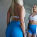 AUROLA Power Workout Shorts for Women Tummy Control Squat Proof Ribbed Thick Seamless Scrunch Active Short (Blue, S)