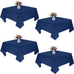 4 Pack Square Table Cloth 52x52 Inch Navy Blue Tablecloth Machine Washable Fabric Polyester Table Cover for Dining, Buffet Parties, Picnic, Events, Weddings and Restaurants, Navy Blue