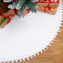 IMIKEYA Christmas Tree Skirt White 48 Inch Faux Fur Xmas Tree Skirt with Hand-Sewn White Pompoms for Christmas Tree Decorations