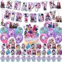 48Pcs Demon Movie Hunters Birthday Party Supplies, Party Decorations Set Include Banner, Balloons, Hanging Swirls, Cake Cupcake Toppers, Tablecloth for Boys Girls Demon Hunters Theme Party